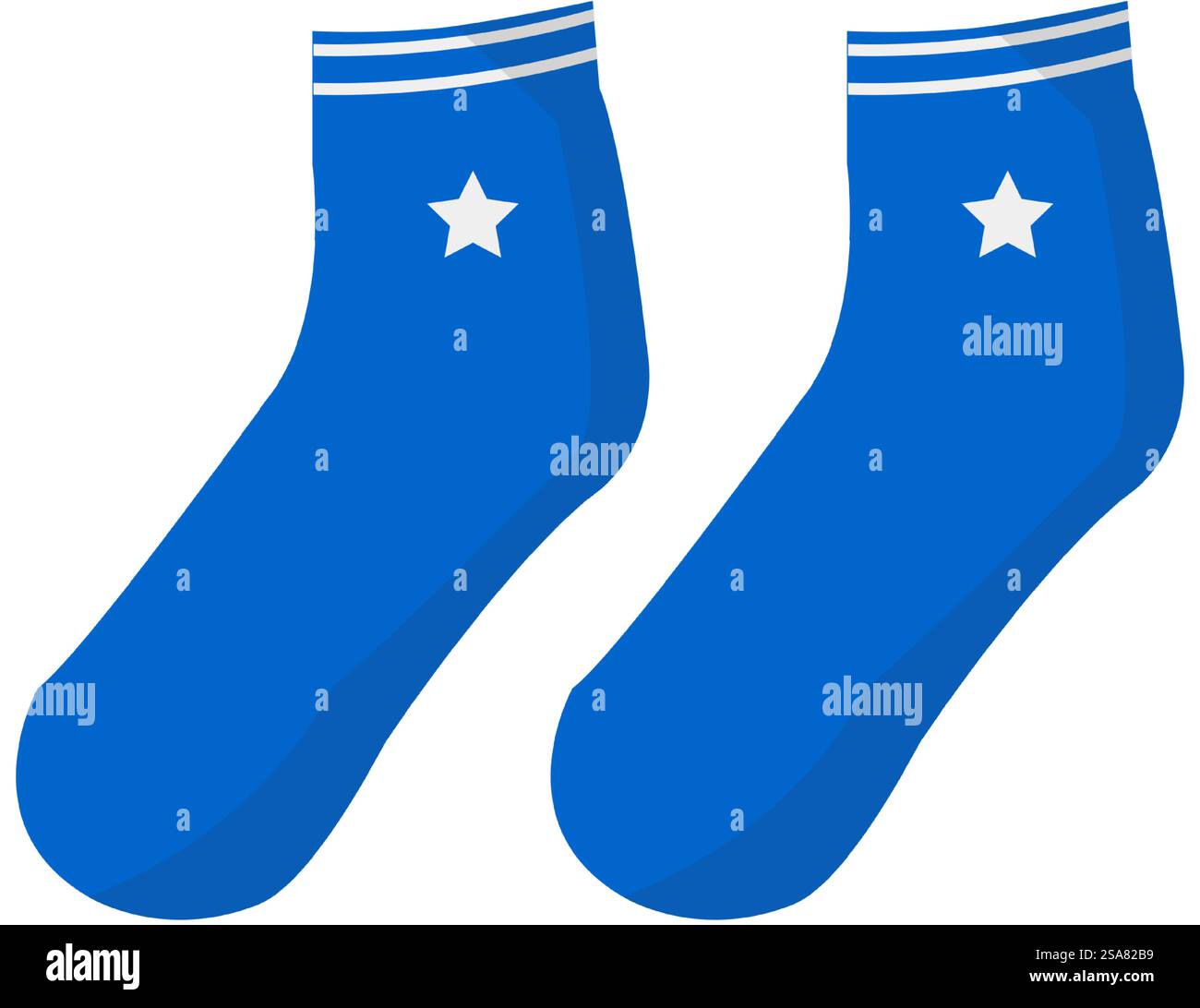 Socken für Sportmode, trendige Kleidung und Accessoires, isoliertes Textil für Herren und Damen. Unisex-Modelle mit Sternenmuster, Kleidung für Mädchen und Jungen, stilvolle Schuhe. Vektor in abgewickelter Form. Sportliche Socken, modische und trendige Kleidung Stock Vektor