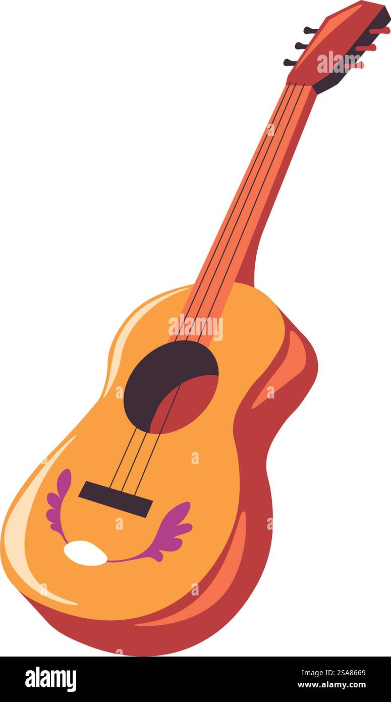Vektor-Illustration einer klassischen Akustikgitarre mit dekorativen Elementen, ideal für Musikthemen. Traditionelle akustische Gitarre Vektor Illustration Stock Vektor