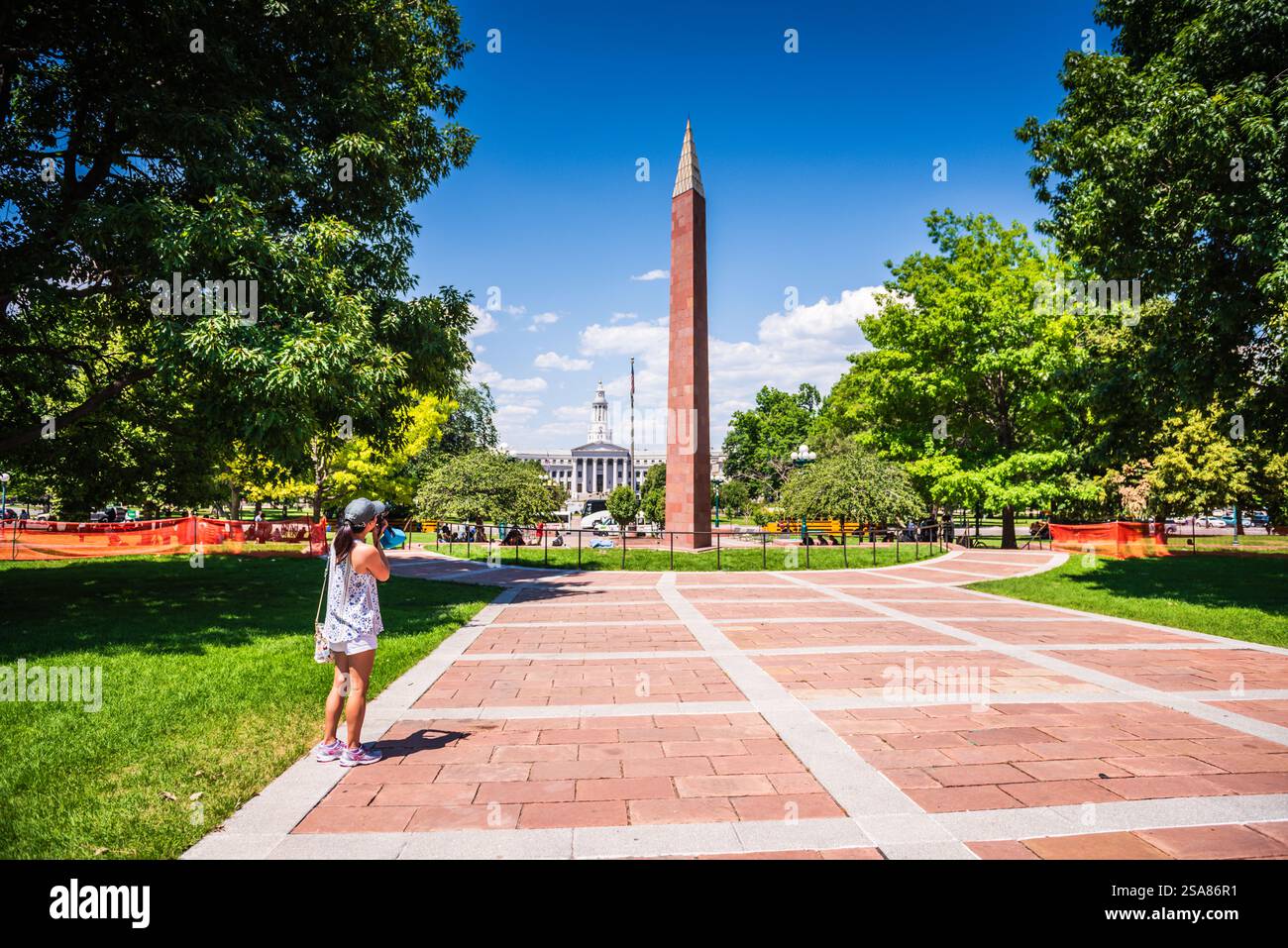 Denver, CO USA - 27. Juni 2018: Denkmal für Touristenfotografie im Lincoln Veterans Memorial Park. Stockfoto
