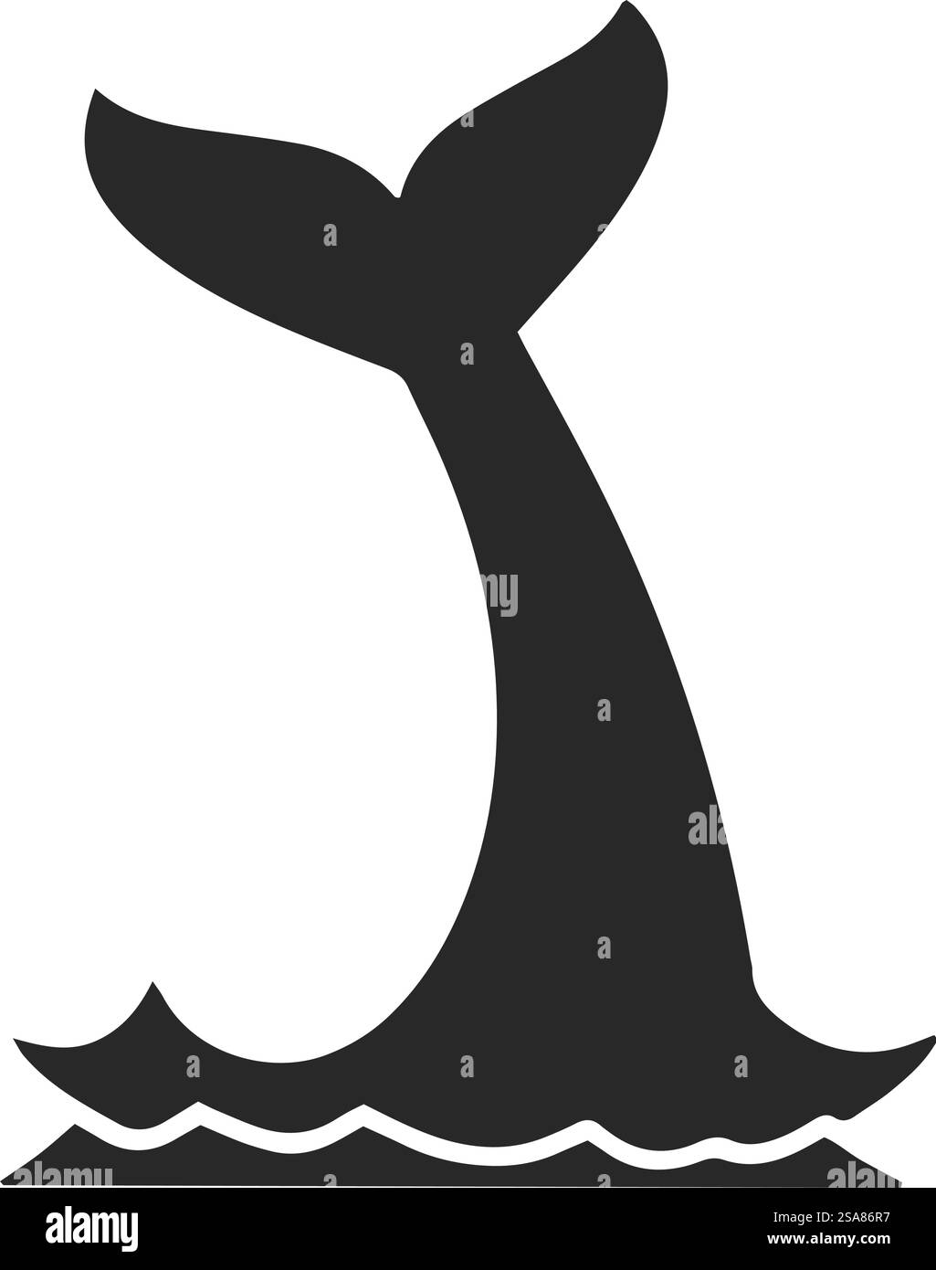 Stilisierte Vektor-Illustration eines Wals integriert mit Meereswellen, in einem sauberen, minimalistischen Stil, isoliert auf weißem Hintergrund. Stilisierter Wal mit Meereswellen Stock Vektor