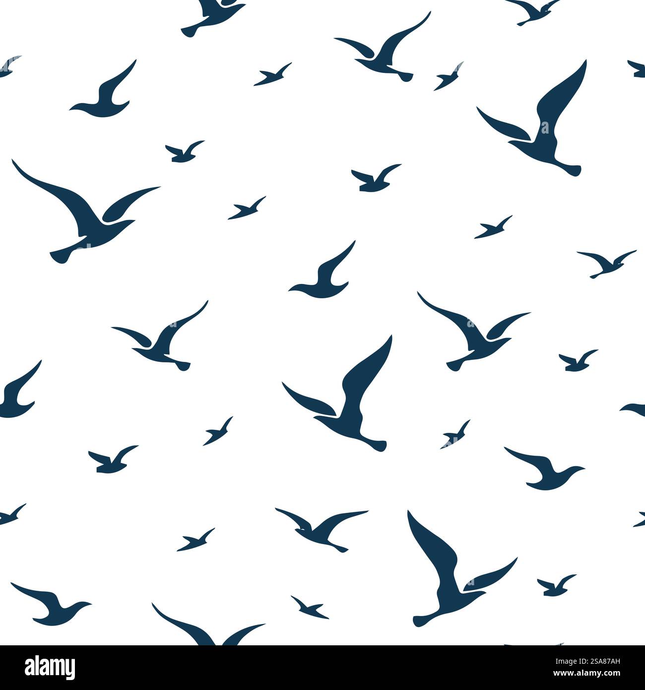 Nahtloses Muster mit stilisierten fliegenden Vögeln in einem minimalistischen Stil, Vektorillustration isoliert auf weißem Hintergrund. Ideal für Tapeten, Textildesign und Geschenkpapier. Nahtloses Muster Mit Fliegenden Vögeln Stock Vektor