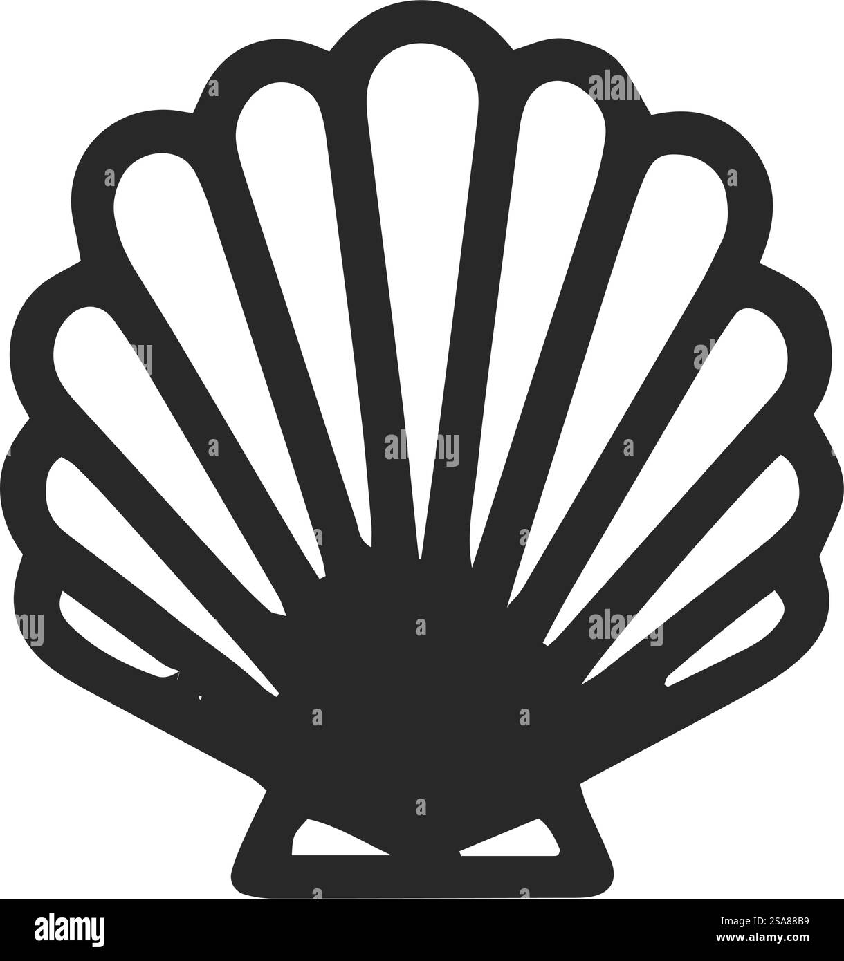 Klassische Silhouette einer Meeresschale, schwarz-weiße Vektorillustration, isoliert auf weißem Hintergrund, ideal für Strand- und Sommerthemen. Klassischer Seeschalen-Silhouettenvektor Stock Vektor