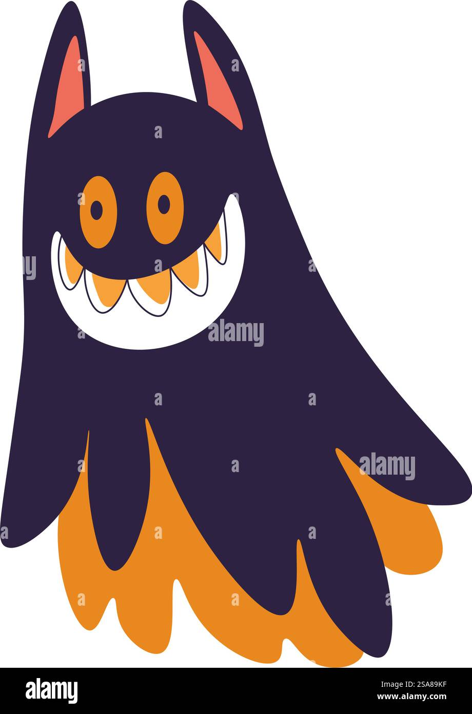 Vektor-Illustration einer lächelnden Fledermaus mit scharfen Zähnen, isoliert auf weißem Hintergrund. Perfekt für Halloween-Designs oder gruselige Projekte für Kinder. Lächelnde Fledermaus mit scharfen Zähnen Stock Vektor