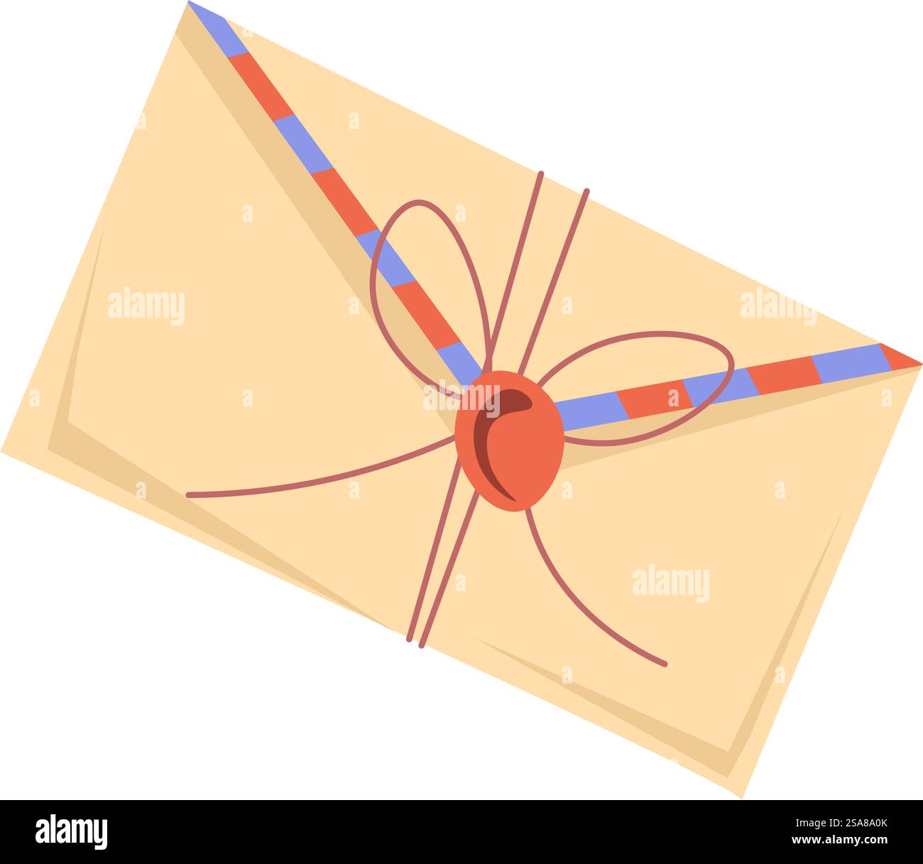 Vektorillustration eines versiegelten Umschlags mit String, flach, isoliert auf weißem Hintergrund, perfekt für E-Mail- und Kommunikationsthemen. Versiegelter Umschlag ein Illustrationsvektor Stock Vektor
