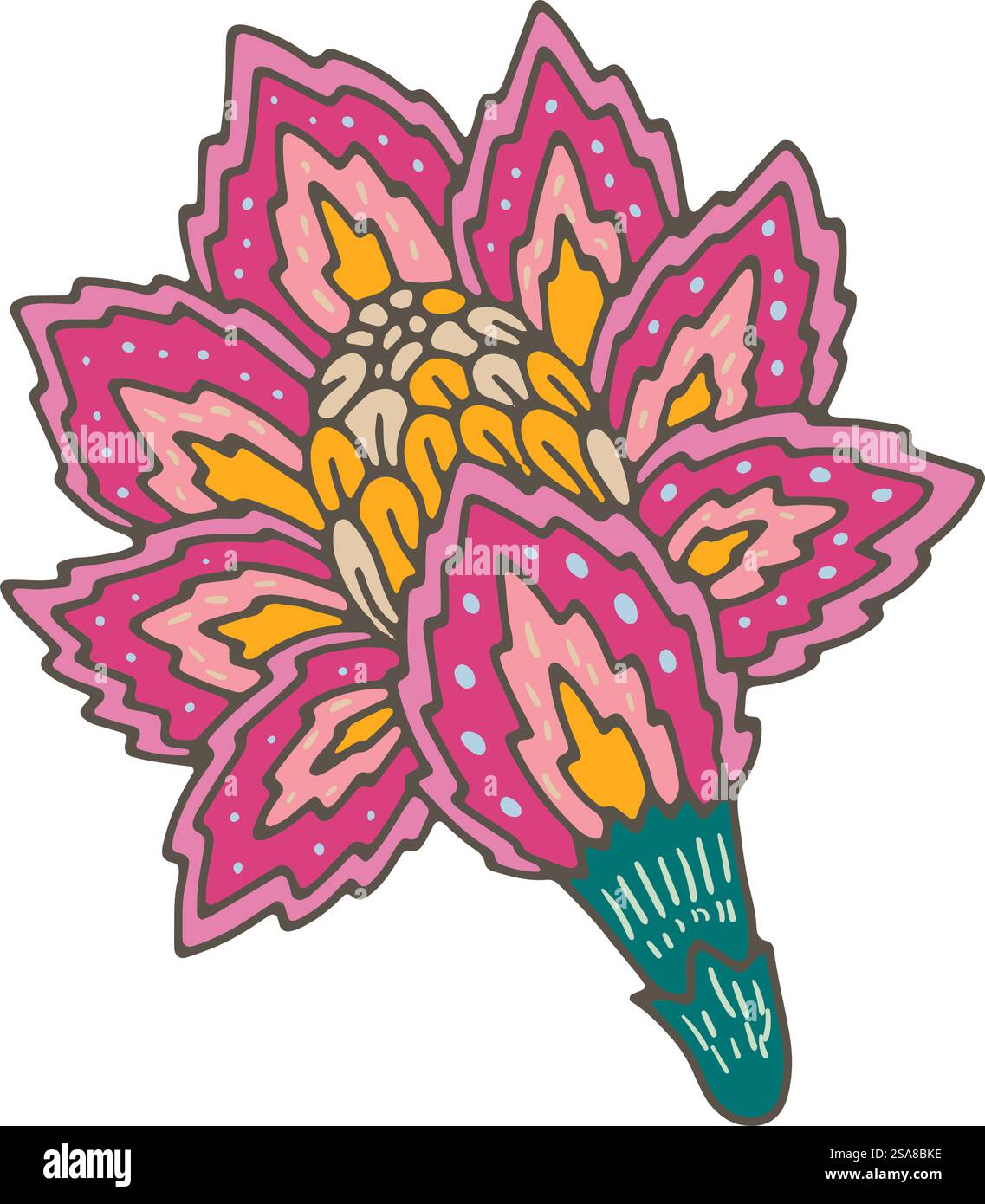 Eine komplizierte dekorative Zeichnung von Blumen und Blättern im Vektorformat, perfekt für Designs und Drucke, isoliert auf weiß. Komplexer dekorativer Zeichenvektor mit Blumenmuster Stock Vektor