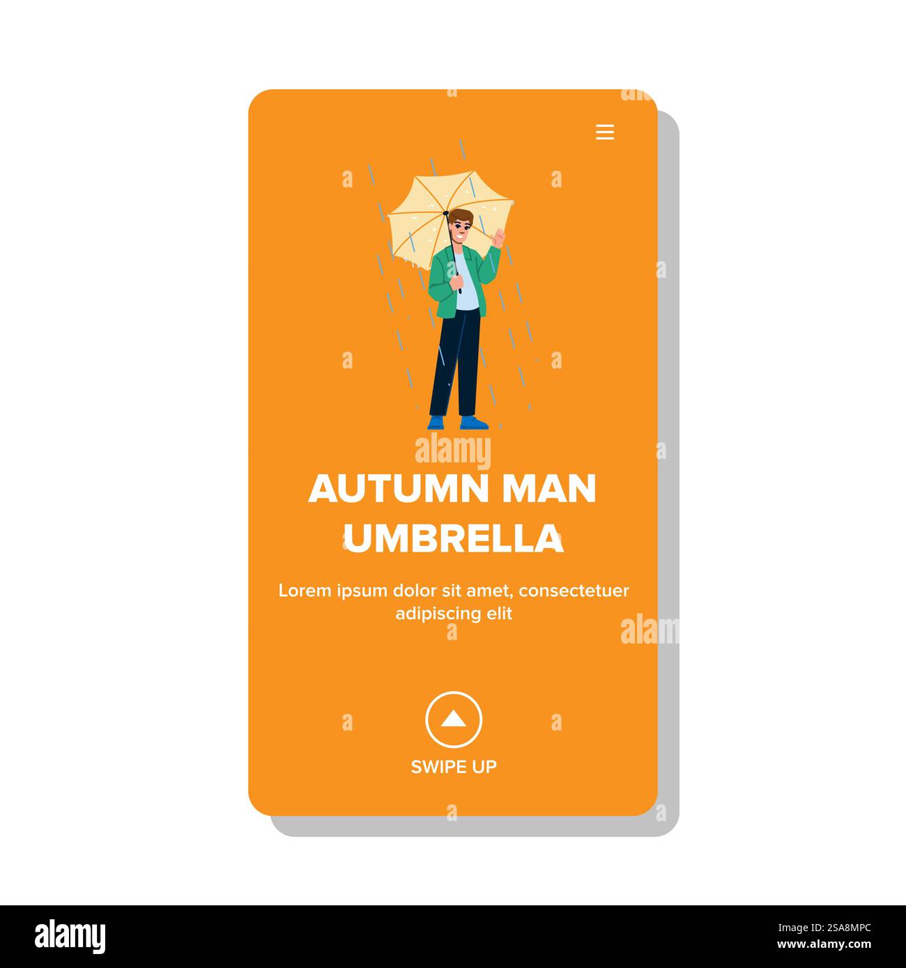 Regenschirm-Vektor des Regenherbstes. Wetter Jahreszeit, regnerische männliche, Konzept glücklicher Regen Herbst Mann Regenschirm Web flache Karikaturillustration. Regenschirm-Vektor des Regenherbstes Stock Vektor
