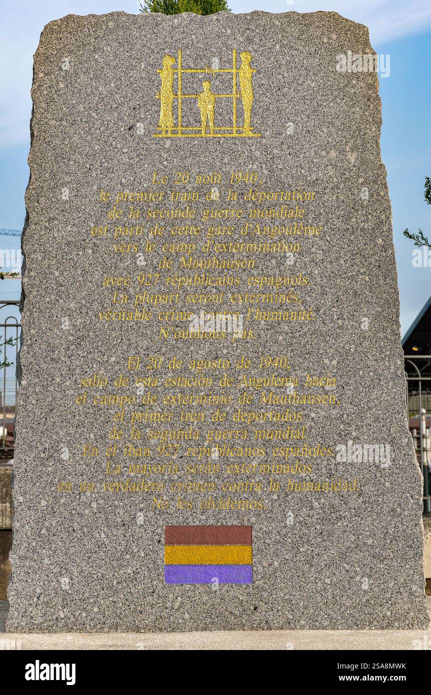 Ehrung des Mutes der in das Konzentrationslager Mauthausen deportierten spanischen Republikaner: Feierliche Hommage in Angoulême, Frankreich Stockfoto