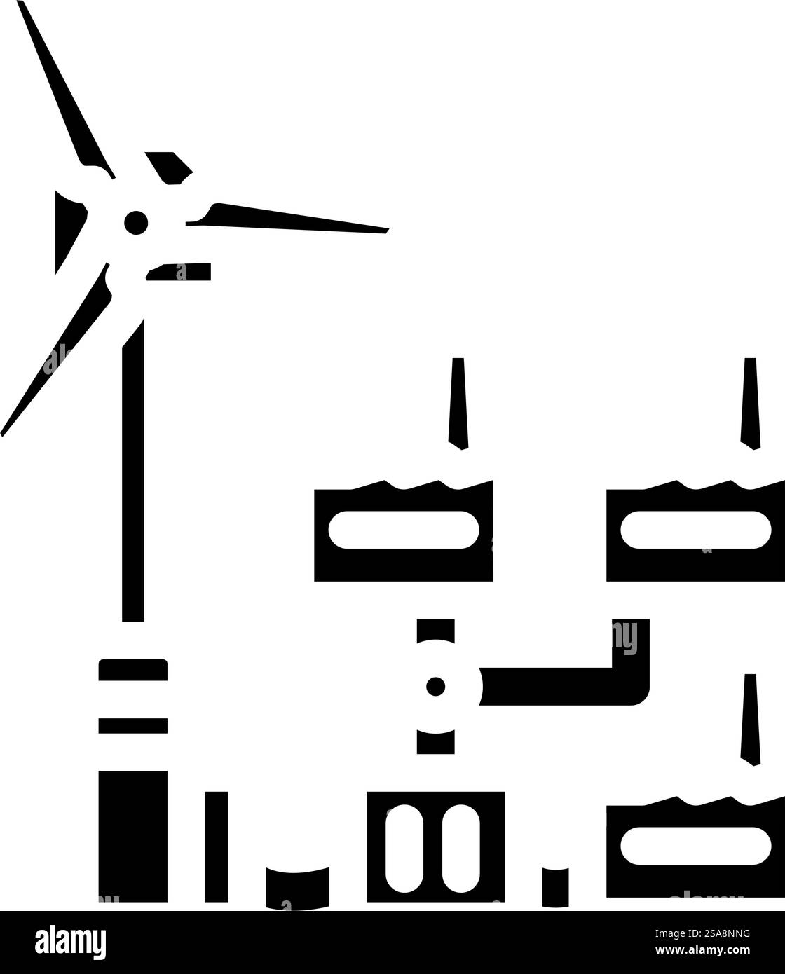 Power Integration Windkraftanlage Glyphe Symbol Vektor. Schild für die Windkraftintegration. Isolierte Symboldarstellung. Powerintegration Windkraftanlage Glyphe Symbol Vektorillustration Stock Vektor