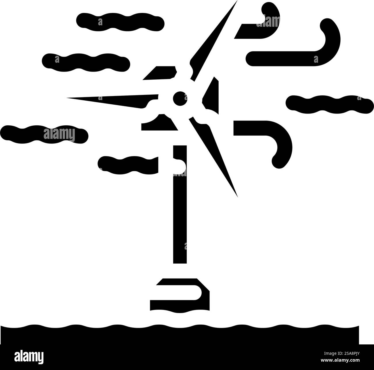 Glyphe-Symbolvektor für Offshore-Windkraftanlagen. Schild für Offshore-Windenergieanlagen. Isolierte Symboldarstellung. Offshore-Windkraftanlagen-Glyphe-Symbol-Vektorillustration Stock Vektor