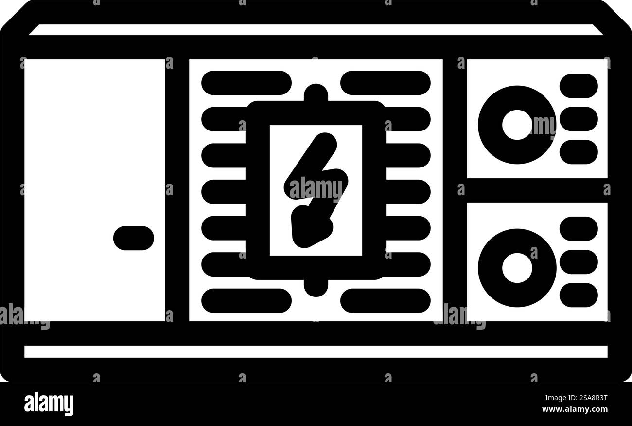 Energiespeicher, Windkraftanlage, Symbolvektor. Schild für Windkraftanlagen zur Energiespeicherung. Schwarze Abbildung des isolierten Kontursymbols. Illustration des Symbols der Windkraftanlage zur Energiespeicherung Stock Vektor