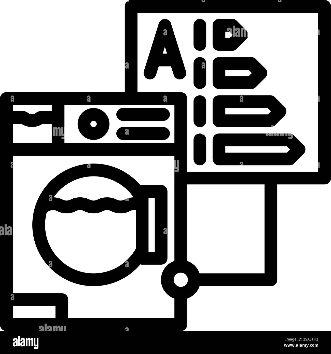 Energiesparende Liniensymbole für Geräte. Schild für energieeffiziente Geräte. Schwarze Abbildung des isolierten Kontursymbols. Energiesparende Liniensymbole für Geräte Stock Vektor