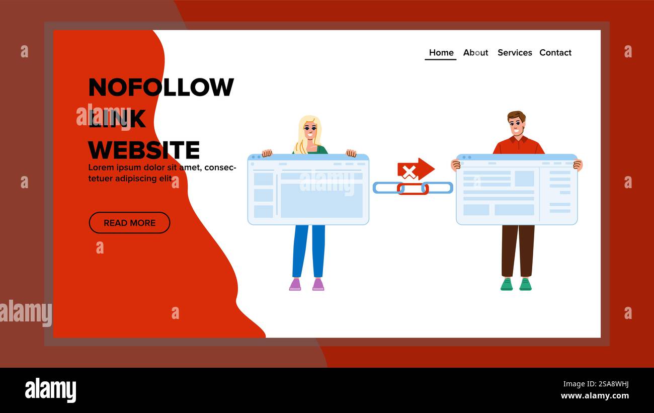 Txt nofollow Link Website Vektor. Rückseite internes, externes Gebäude, Gebäude seo txt nofollow Link Website Web Flat Cartoon Illustration. Txt nofollow Link Website Vektor Stock Vektor