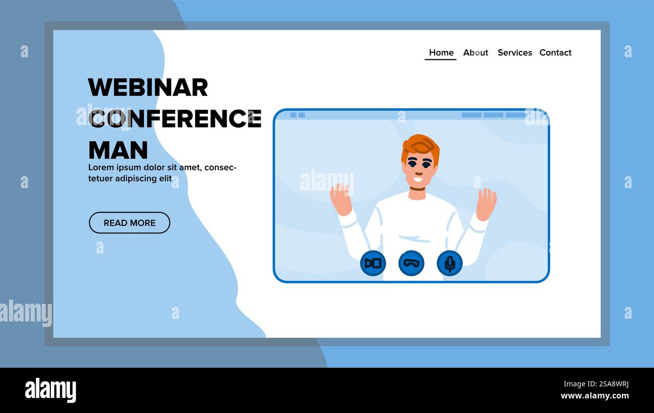 Professor Webinar Konferenz Mann Vektor. Anruf Arbeit, Chat Geschäft, Home Video Professor Webinar Konferenz Mann Web Flat Cartoon Illustration. Professor Webinar Konferenz Mann Vektor Stock Vektor