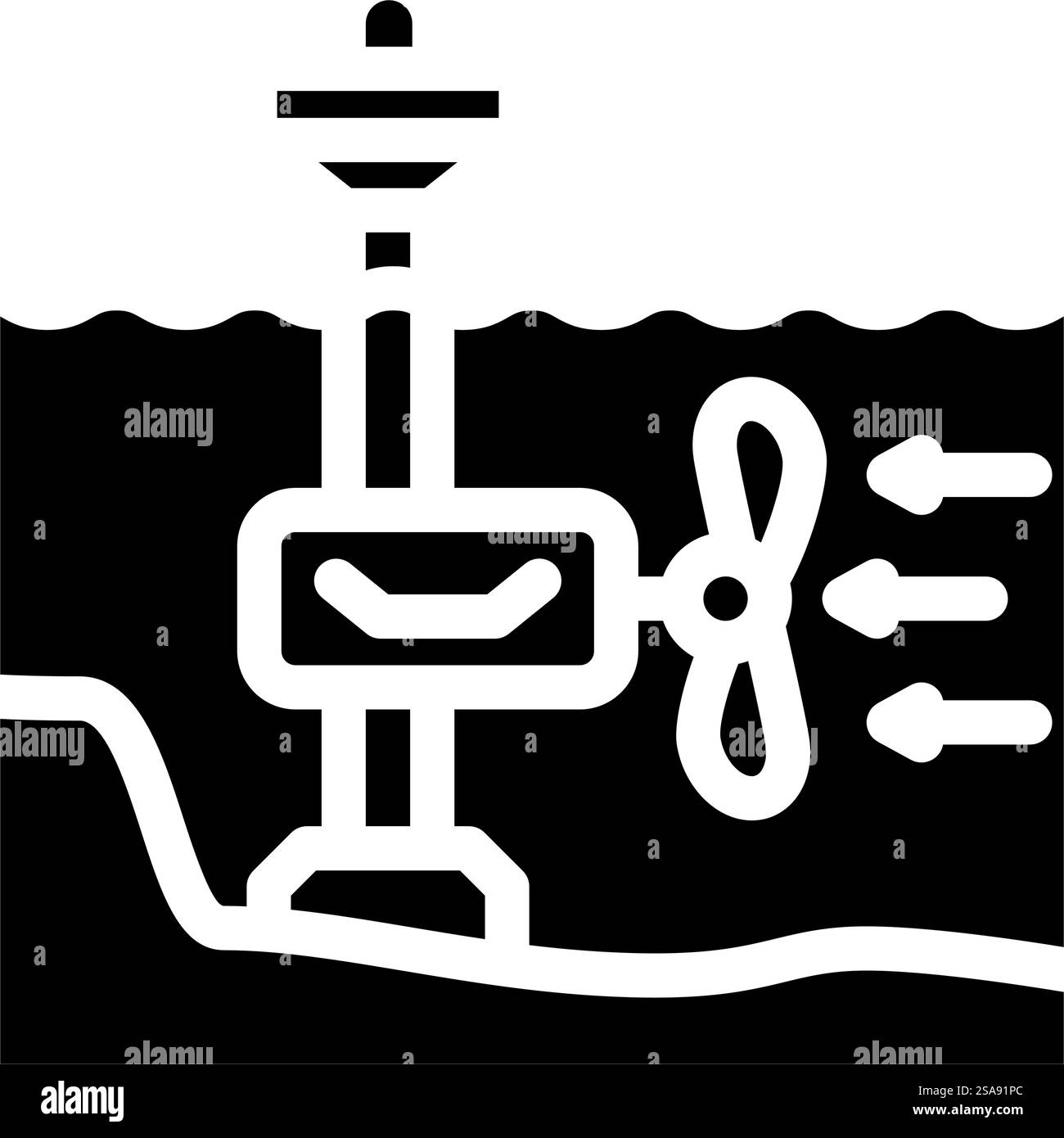 Stream Energy Gezeiten Power Glyphe Symbol Vektor. Stream Energy Tidal Power Zeichen. Isolierte Symboldarstellung. Stream Energy Gezeiten Power Glyphe Symbol Vektor Illustration Stock Vektor