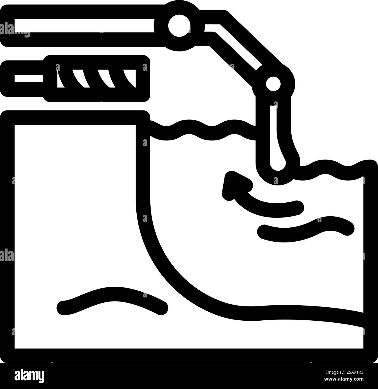 Symbolvektor der Bezugslinie für Wellenenergie. Signal zur Gewinnung von Wellenenergie. Schwarze Abbildung des isolierten Kontursymbols. Vektorgrafik der Bezugslinie für Wellenenergie Stock Vektor