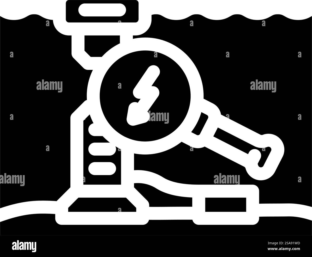 Wellenenergie Forschung Glyphe Symbol Vektor. Forschungszeichen Wellenenergie. Isolierte Symboldarstellung. Wellenenergie Forschung Glyphe Symbol Vektor Illustration Stock Vektor