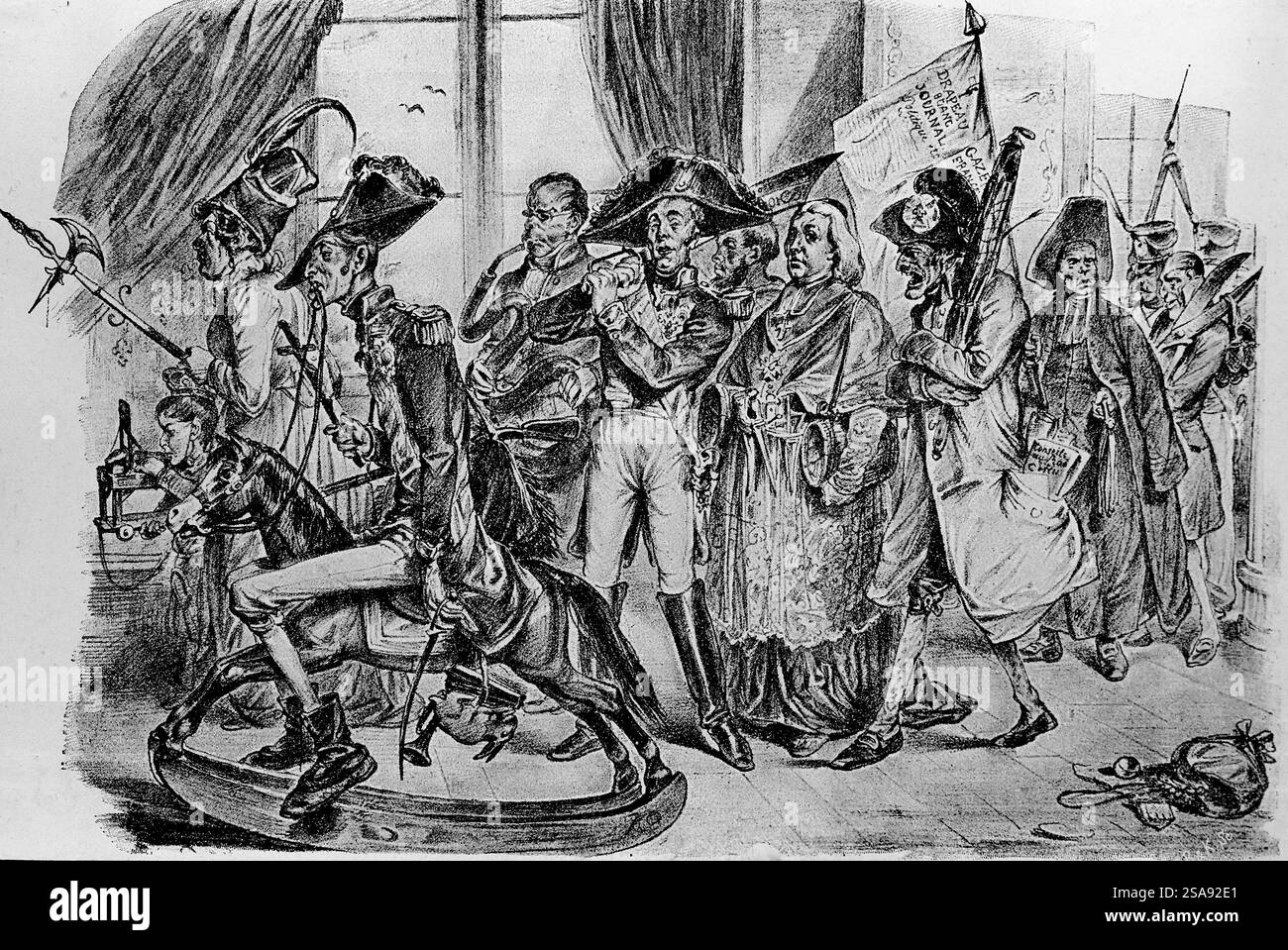 Frankreich. Dritte Restauration. Ein edler Eifer entzündet mich. Ich gehe zu meinem Gott, zu meiner Seele. Tötet alle Pariser oder macht sie zu Kapuzinern. Aus einer Lithografie Stockfoto