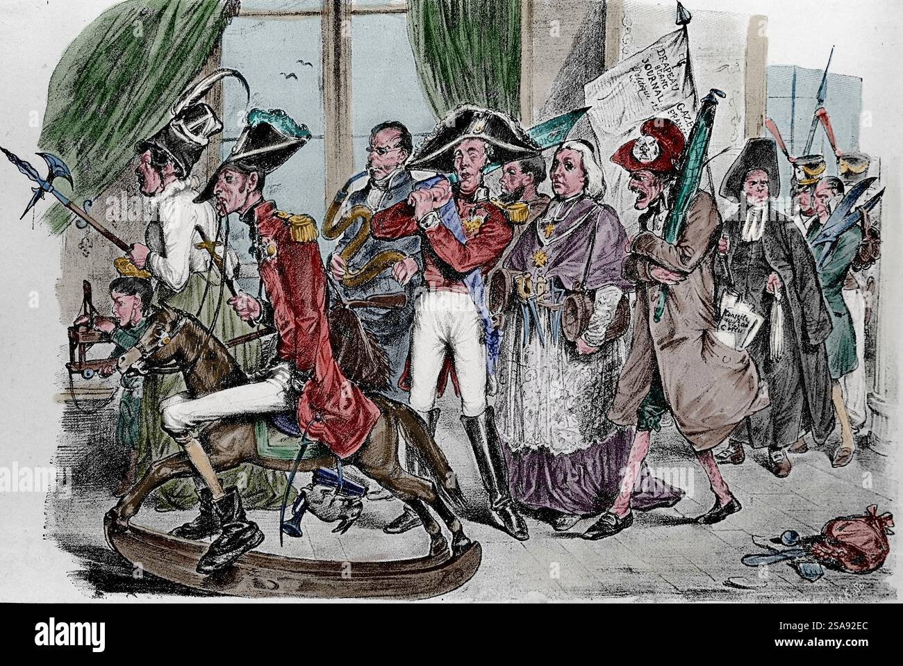 Frankreich. Dritte Restauration. Ein edler Eifer entzündet mich. Ich gehe zu meinem Gott, zu meiner Seele. Tötet alle Pariser oder macht sie zu Kapuzinern. Aus einer Lithografie Stockfoto