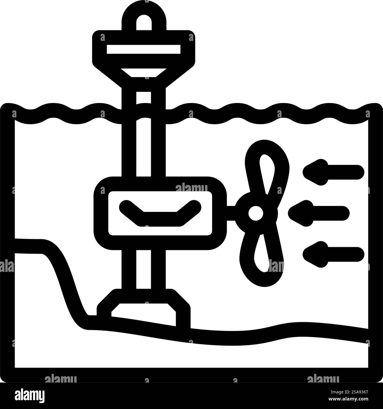 Stream Energy Tidal Power Line Symbolvektor. Stream Energy Tidal Power Zeichen. Schwarze Abbildung des isolierten Kontursymbols. Vektorgrafik des Symbols der Stromleitung für Strom-Energie-Gezeiten Stock Vektor