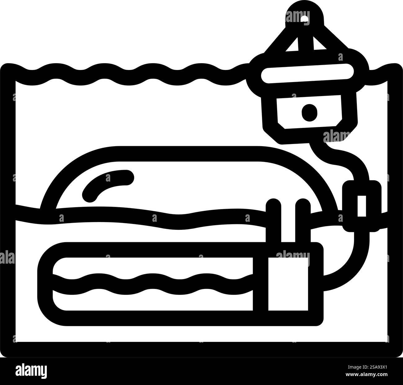 Symbolvektor der Wellenenergiespeicherlinie. Signal zur Speicherung der Wellenenergie. Schwarze Abbildung des isolierten Kontursymbols. Illustration des Symbols für die Energiespeicherlinie der Kurve Stock Vektor