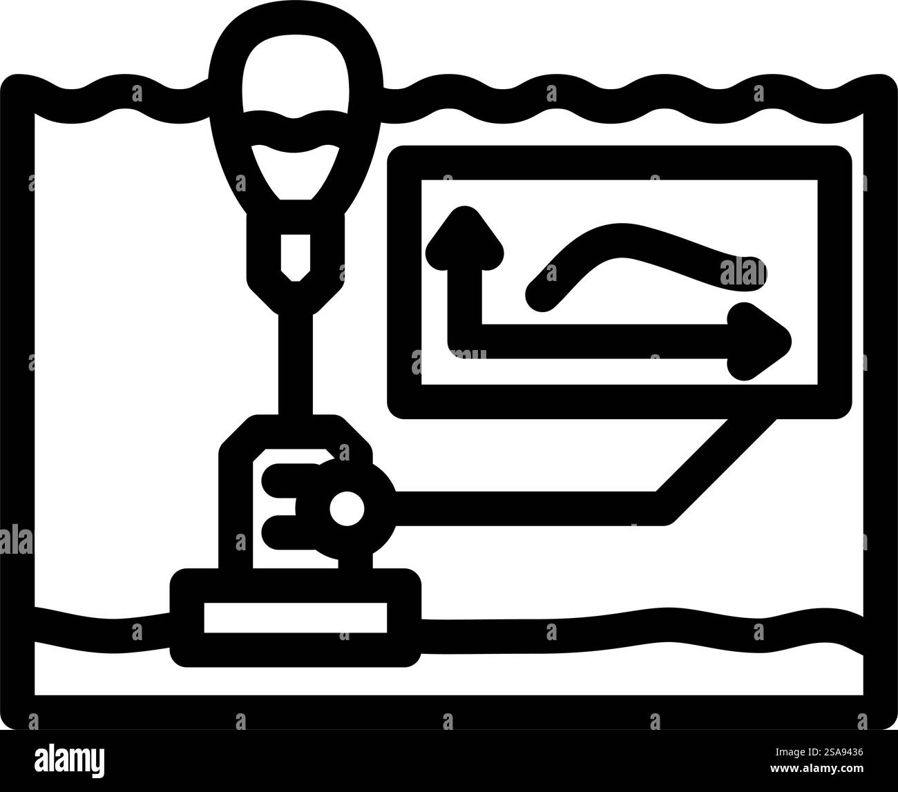 Ströme Gezeitenlinie Symbolvektor. Ströme Tidalkraftzeichen. Schwarze Abbildung des isolierten Kontursymbols. Ströme Gezeiten Stromleitung Symbol Vektor-Illustration Stock Vektor