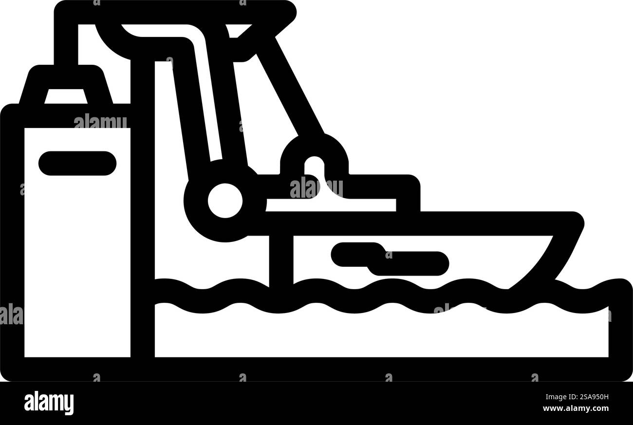 Wellenpflanze Tidal Power Line Symbol Vektor. Gezeitenkraftzeichen der Wellenpflanze. Schwarze Abbildung des isolierten Kontursymbols. Wellenpflanze Gezeiten-Stromleitung Symbol Vektor-Illustration Stock Vektor