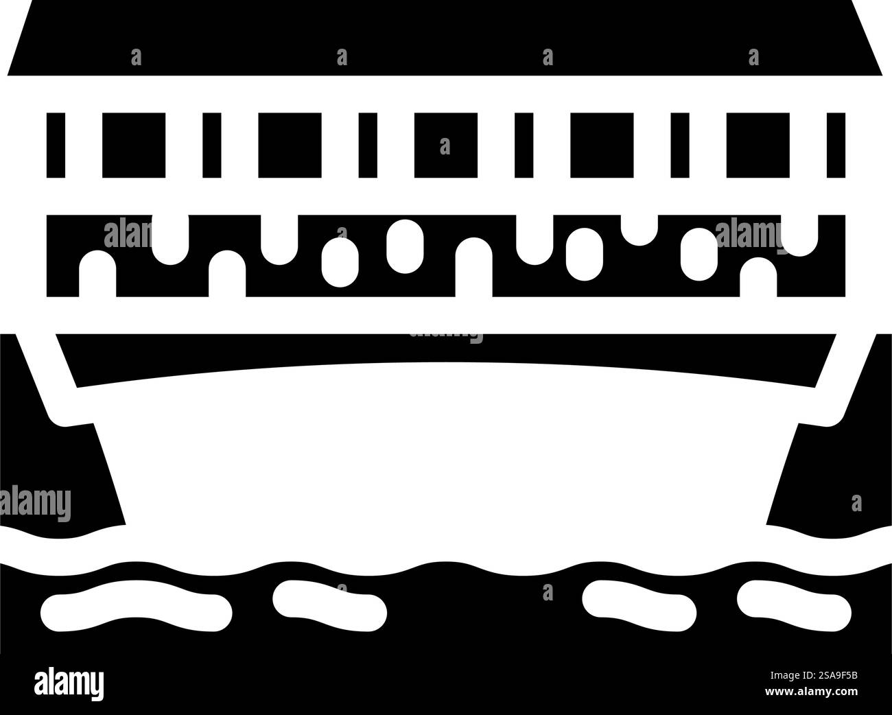Symbolvektor für die Glyphe der überdachten Brücke. Schild mit überdachter Brücke. Isolierte Symboldarstellung. Illustration des Symbols für die Glyphe der überdachten Brücke Stock Vektor