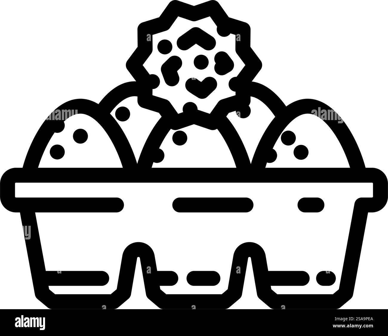 Eier Allergen freies Produkt Nahrungsmittellinie Symbol Vektor. Lebensmittel-Schild für Eier, allergenfrei. Schwarze Abbildung des isolierten Kontursymbols. Eier Allergen freies Produkt Nahrungsmittellinie Symbol Vektor Illustration Stock Vektor