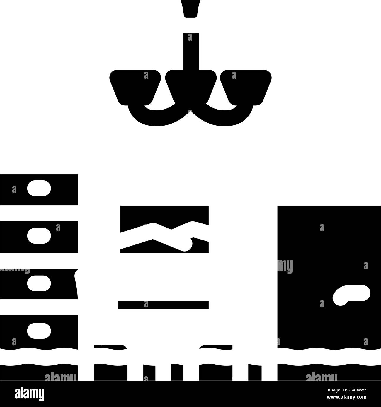 Wasser, das im Inneren des Glyphen-Symbols aufsteigt. Wasser steigt im Haus-Schild auf. Isolierte Symboldarstellung. Wasser, das innerhalb des Hauses aufsteigt Glyphe Symbol Vektor Illustration Stock Vektor