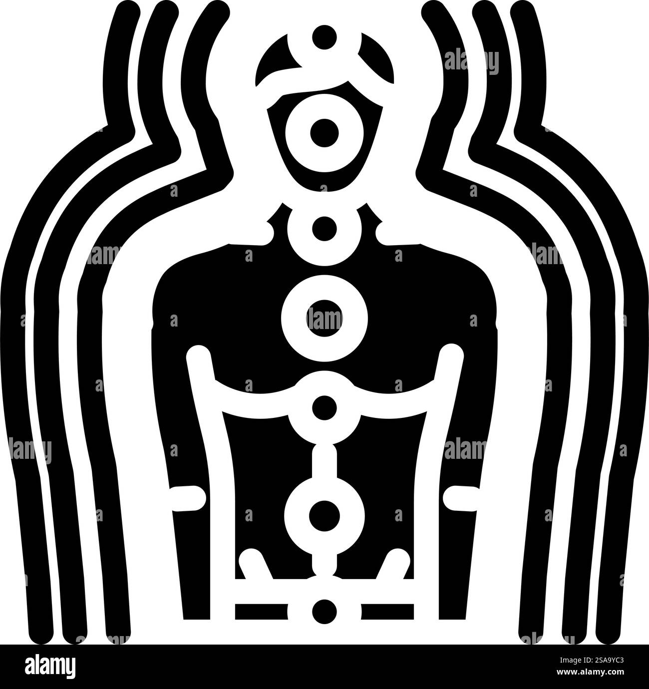 Energiefluss Akupunktur Glyphe Symbol Vektor. Energieflussakupunkturzeichen. Isolierte Symboldarstellung. Energiefluss Akupunktur Glyphe Symbol Vektor Illustration Stock Vektor