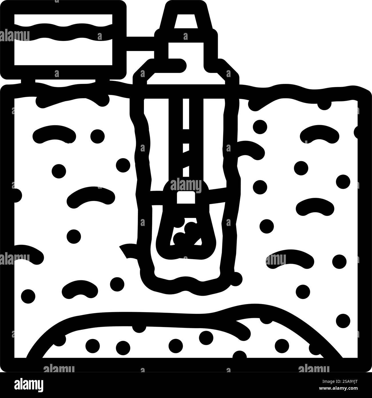 Symbolvektor für Bohrflüssigkeiten. Schild für Bohrflüssigkeiten. Schwarze Abbildung des isolierten Kontursymbols. Symbolvektorgrafik für Bohrflüssigkeiten Stock Vektor