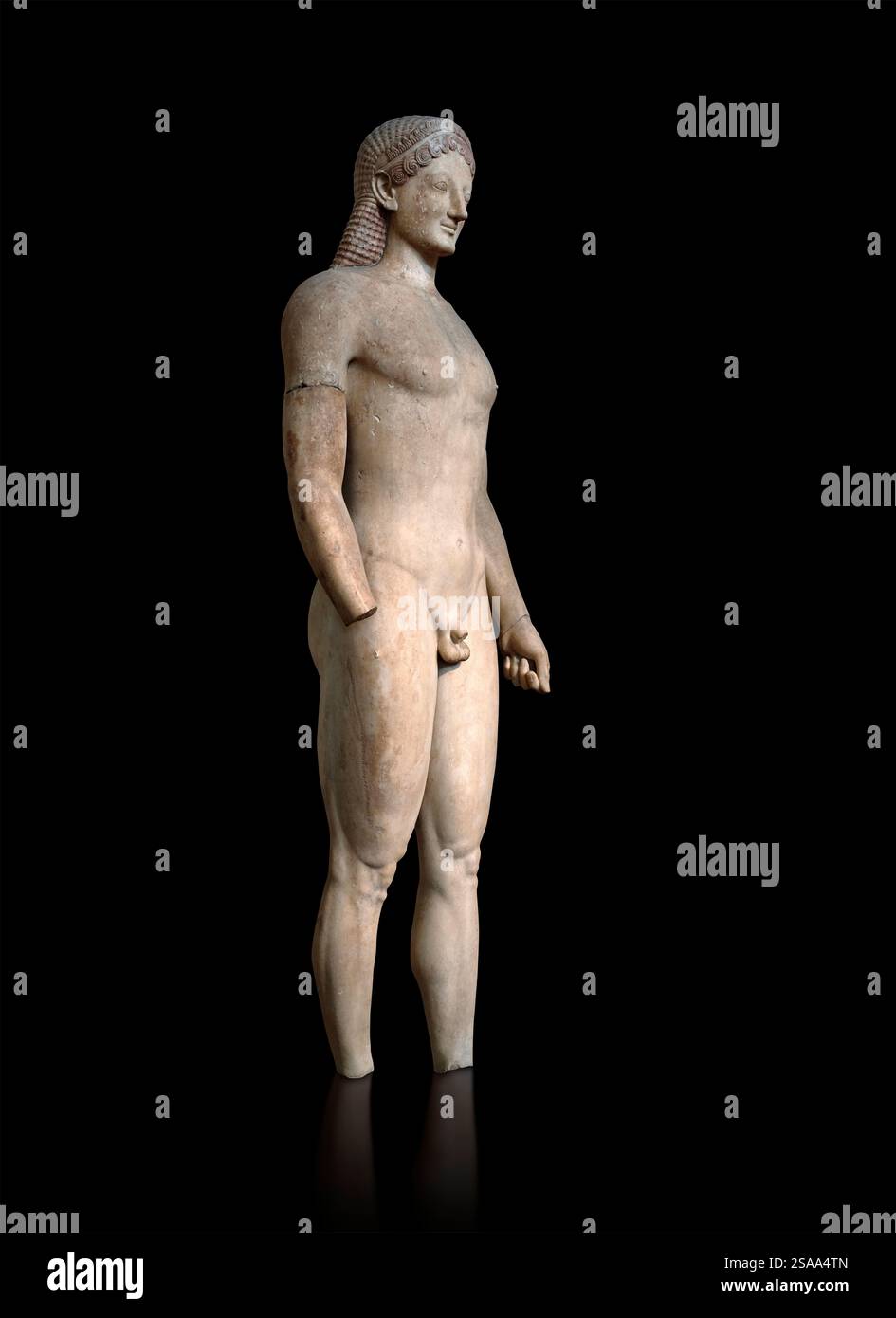 Parischem Marmor Antike Griechische archaische Statue einer kouros, in Merenda, Attika, ca. 540-530 v. Chr., Athen Nationalen Archäologischen Museum gefunden. Kat.-Nr.4890 Stockfoto