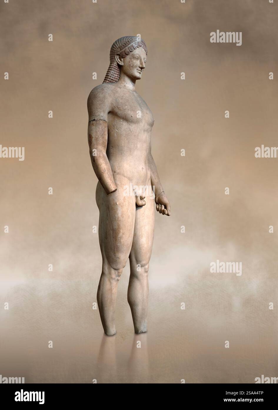 Parischem Marmor Antike Griechische archaische Statue einer kouros, in Merenda, Attika, ca. 540-530 v. Chr., Athen Nationalen Archäologischen Museum gefunden. Kat.-Nr.4890 Stockfoto