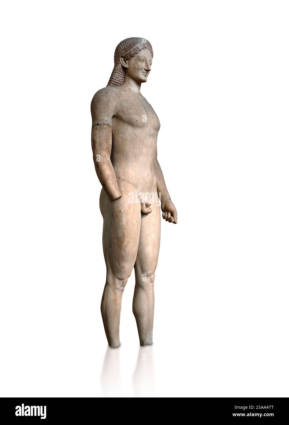 Parischem Marmor Antike Griechische archaische Statue einer kouros, in Merenda, Attika, ca. 540-530 v. Chr., Athen Nationalen Archäologischen Museum gefunden. Kat.-Nr.4890 Stockfoto