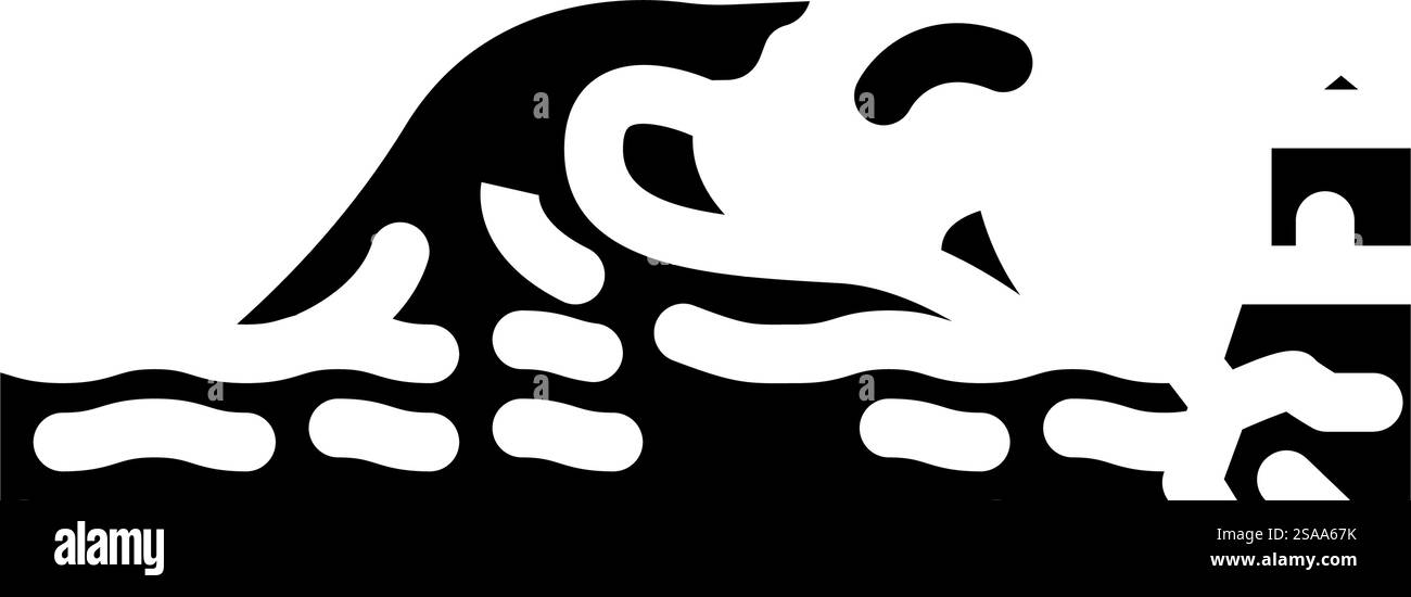 Tsunamiwelle natürliche Phänomene Glyphe Icon Vektor. Naturphänomene der Tsunamiwelle. Isolierte Symboldarstellung. Tsunamiwelle natürliche Phänomene Glyphe Icon Vektor Illustration Stock Vektor