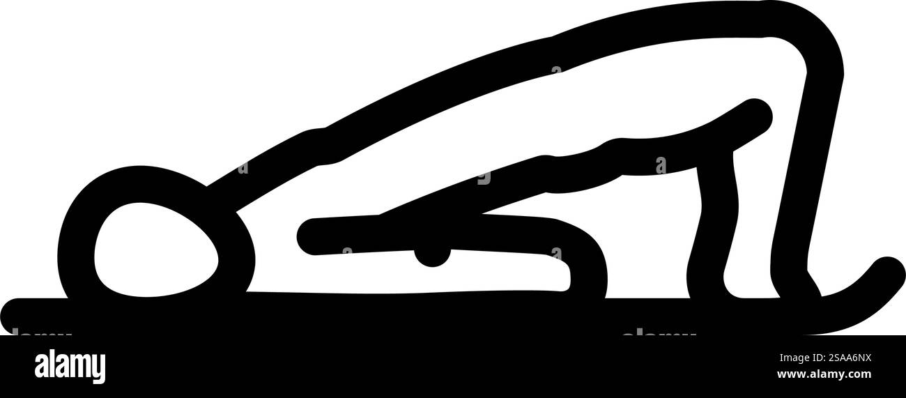 Bridge Pose setu Bandhasana Yoga Linie Symbol Vektor. Bridge Pose setu Bandhasana Yoga Zeichen. Schwarze Abbildung des isolierten Kontursymbols. Brücke Pose setu Bandhasana Yoga Linie Symbol Vektor Illustration Stock Vektor