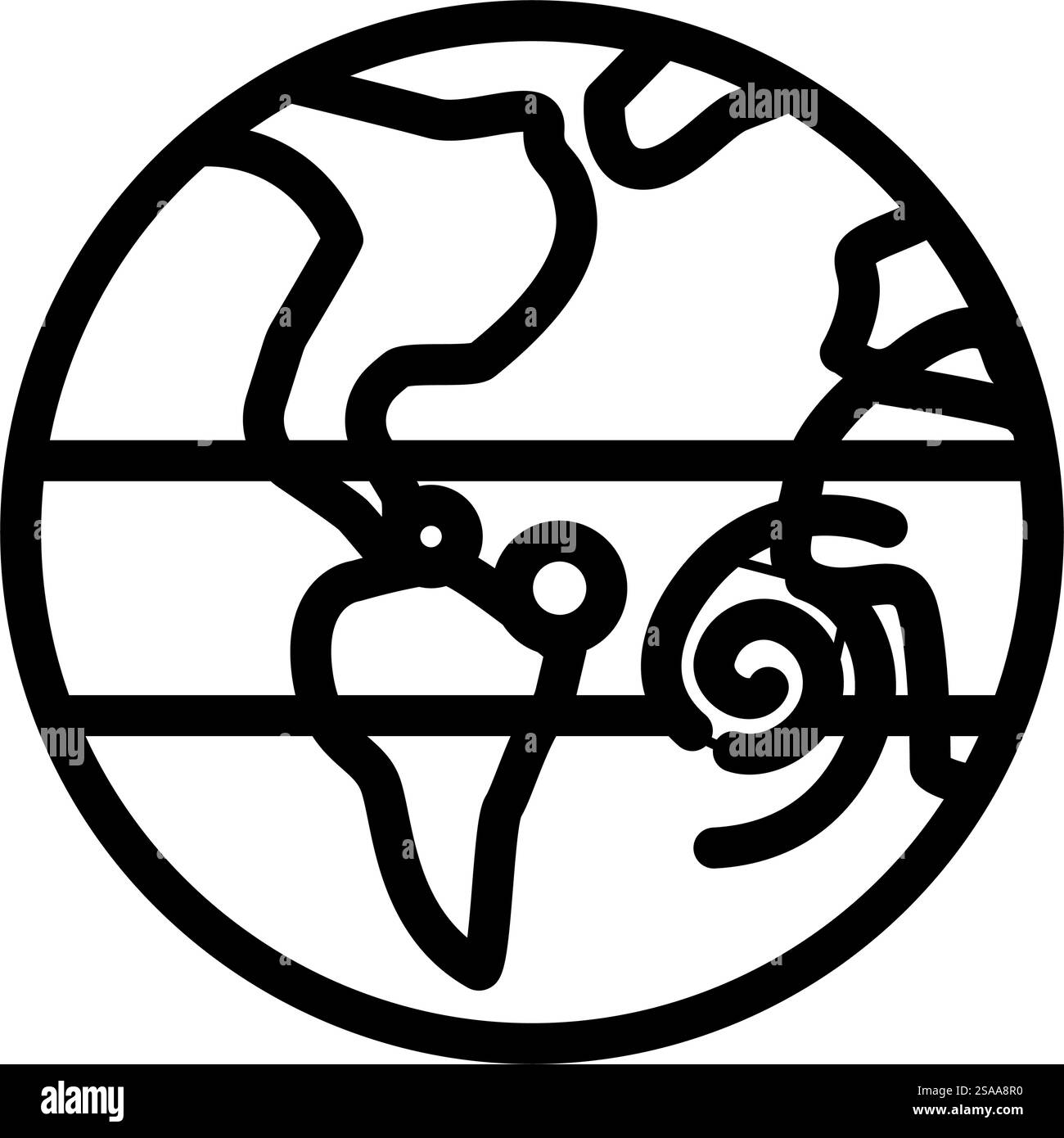 Tropischer Sturm Hurrikan Katastrophenlinie Symbol Vektor. Tropischer Sturm Hurrikan-Katastrophenzeichen. Schwarze Abbildung des isolierten Kontursymbols. Tropischer Sturm Hurrikan Katastrophenlinie Symbol Vektor Illustration Stock Vektor