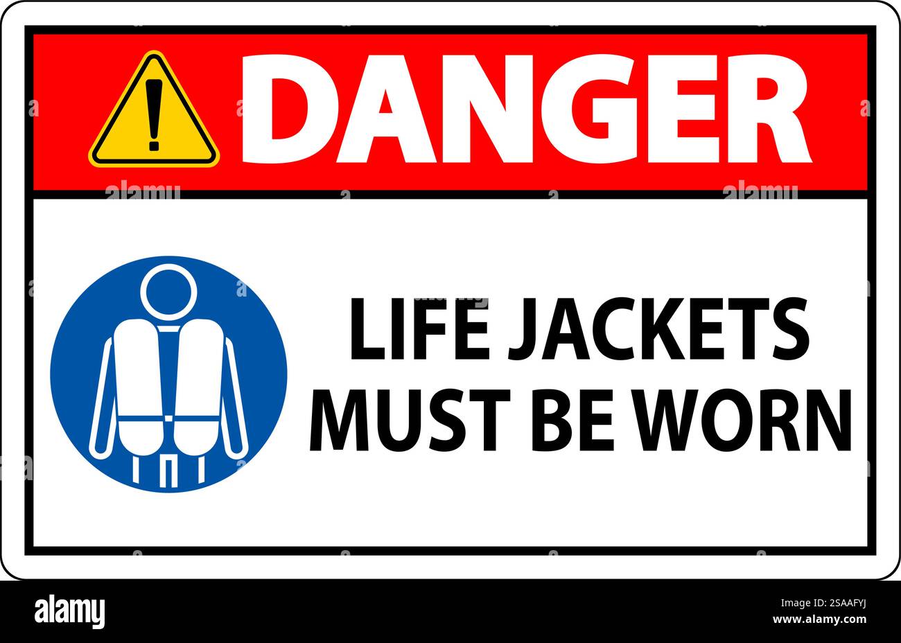 Wassersicherheitsschild Gefahr, Rettungswesten Müssen Getragen Werden Stock Vektor