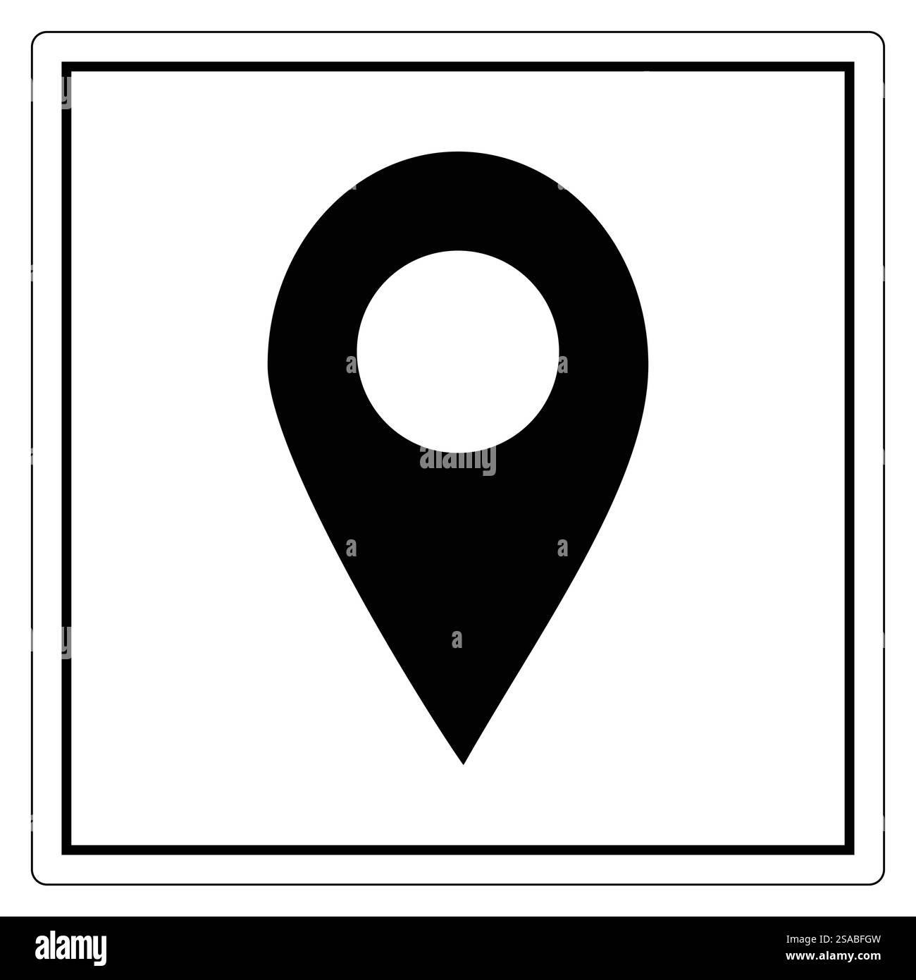 Ein einfaches schwarzes Positionsmarkierungssymbol auf weißem Hintergrund. Dieses minimalistische Design eignet sich perfekt für Navigation, Reise-Apps und Karten-bezogene Grafiken. Stock Vektor