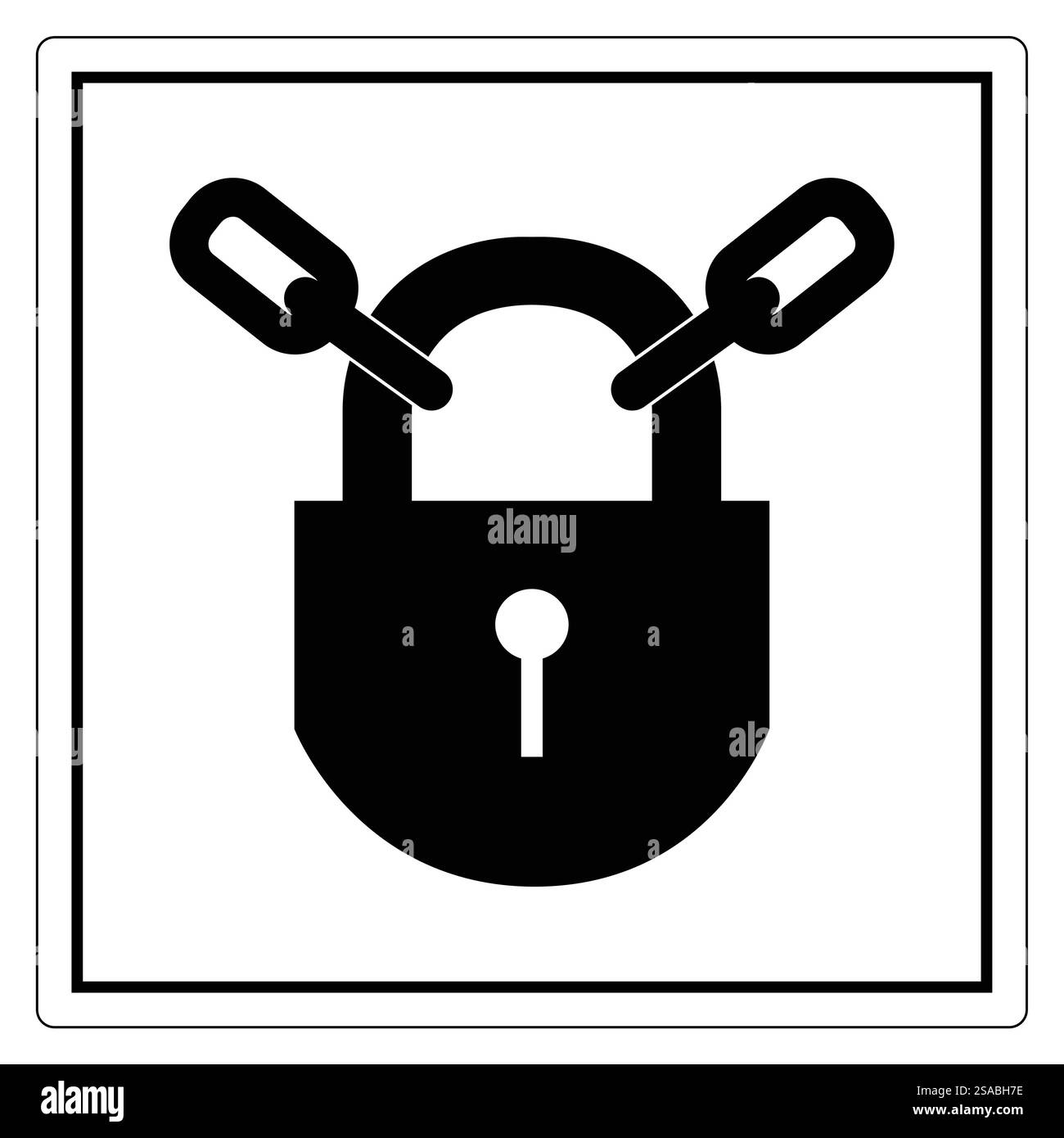 Diese Abbildung zeigt ein sicheres Vorhängeschloss, das von Ketten umgeben ist. Es symbolisiert Sicherheit und Schutz und ist ideal für sicherheitsrelevante Themen. Stock Vektor