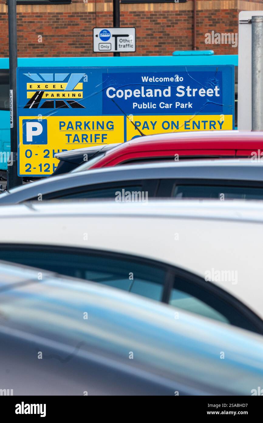 Der Parkplatz Copeland Street in Derby, England, ist berüchtigt, dass er für eine Frau, die länger als fünf Minuten brauchte, um die Parkgebühr zu bezahlen, 1906 £ in Rechnung stellte Stockfoto