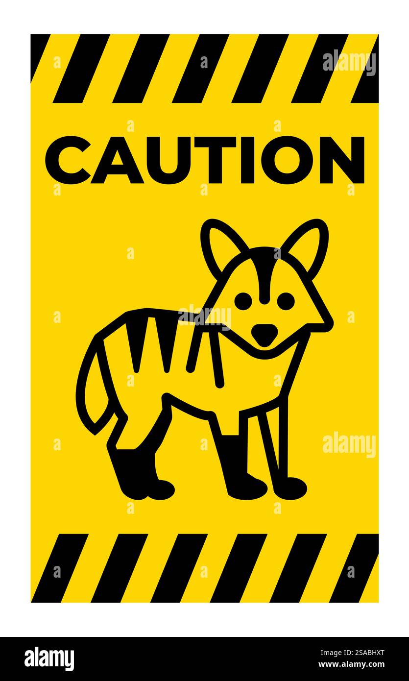 Ein leuchtendes Warnschild mit einem verspielten Zeichentricktier auf einem hellgelben Hintergrund. Perfekt für sicherheitsrelevante Themen oder verspielte Designs. Stock Vektor