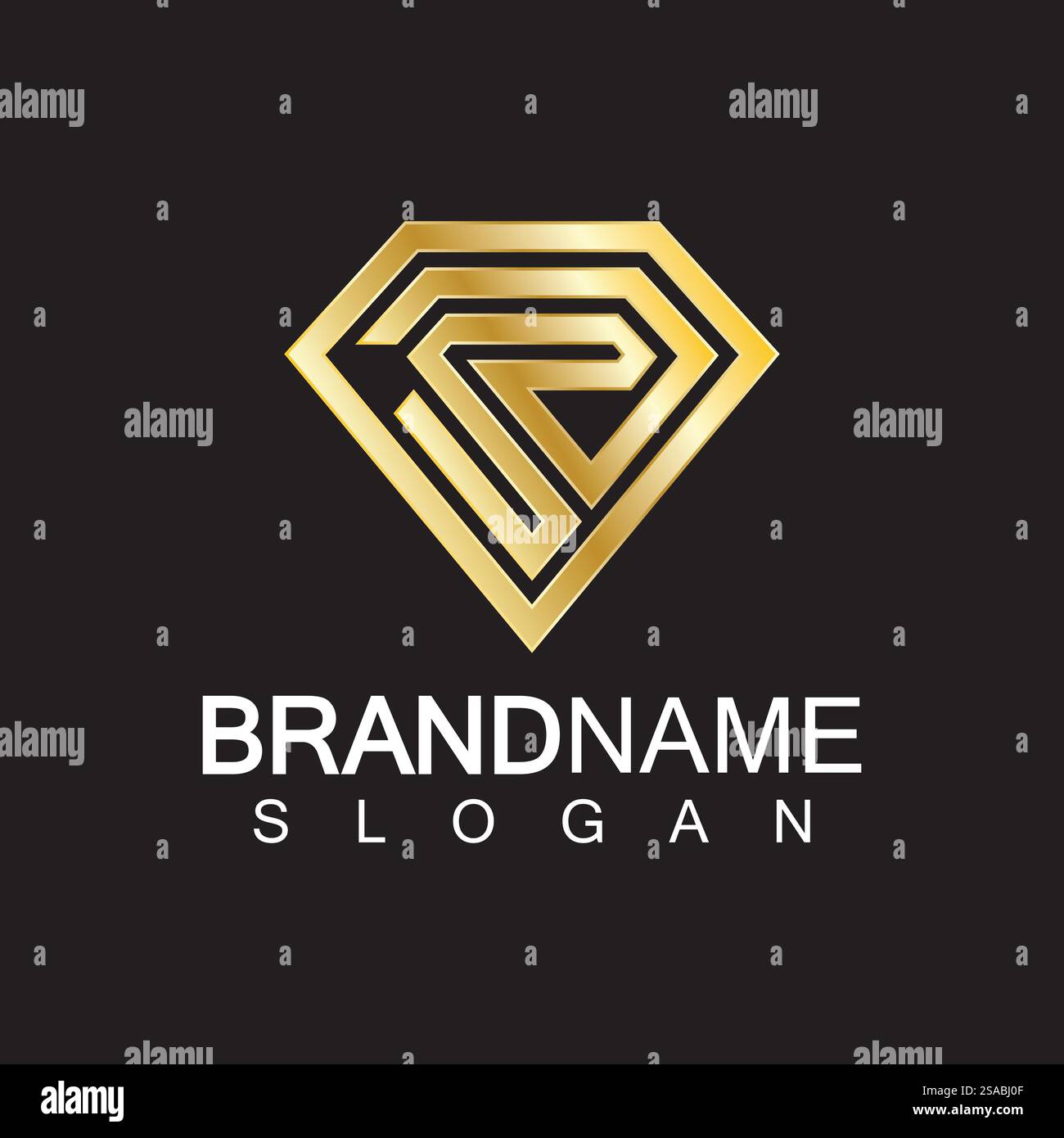 Ein rautenförmiger schwarzer Hintergrund mit dem Buchstaben R. Stock Vektor