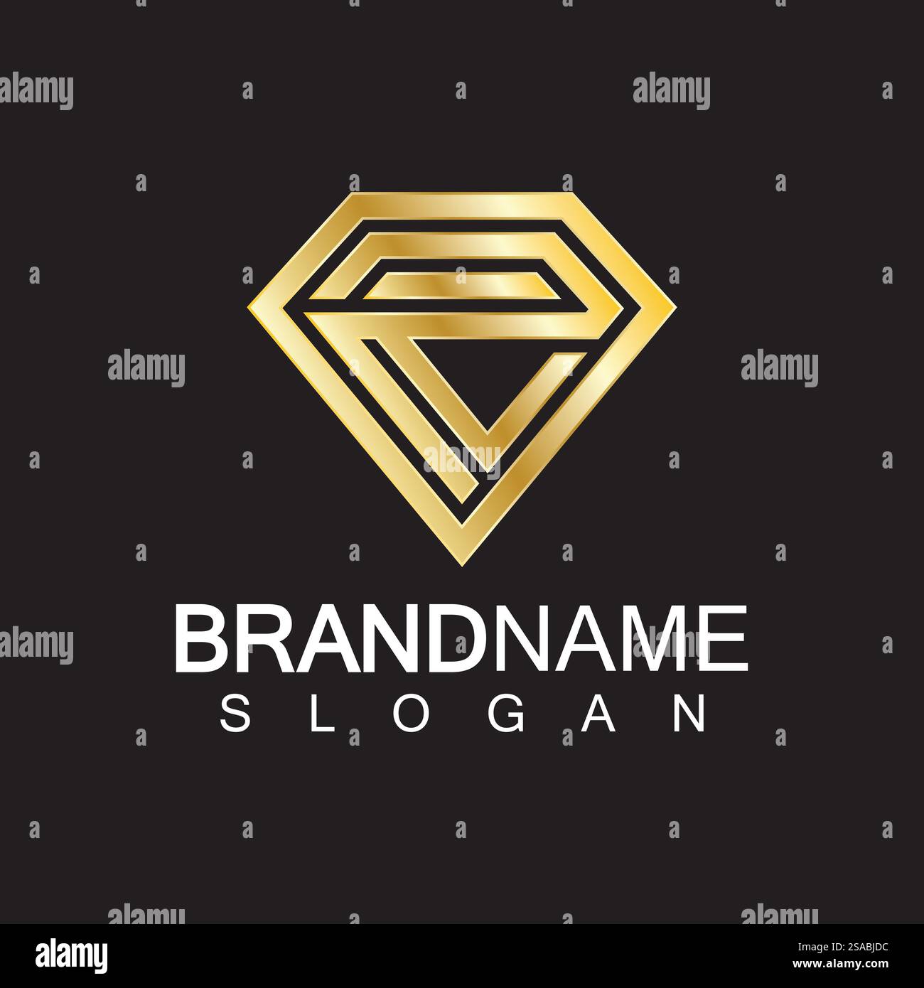 Ein rautenförmiger schwarzer Hintergrund mit dem Buchstaben R. Stock Vektor