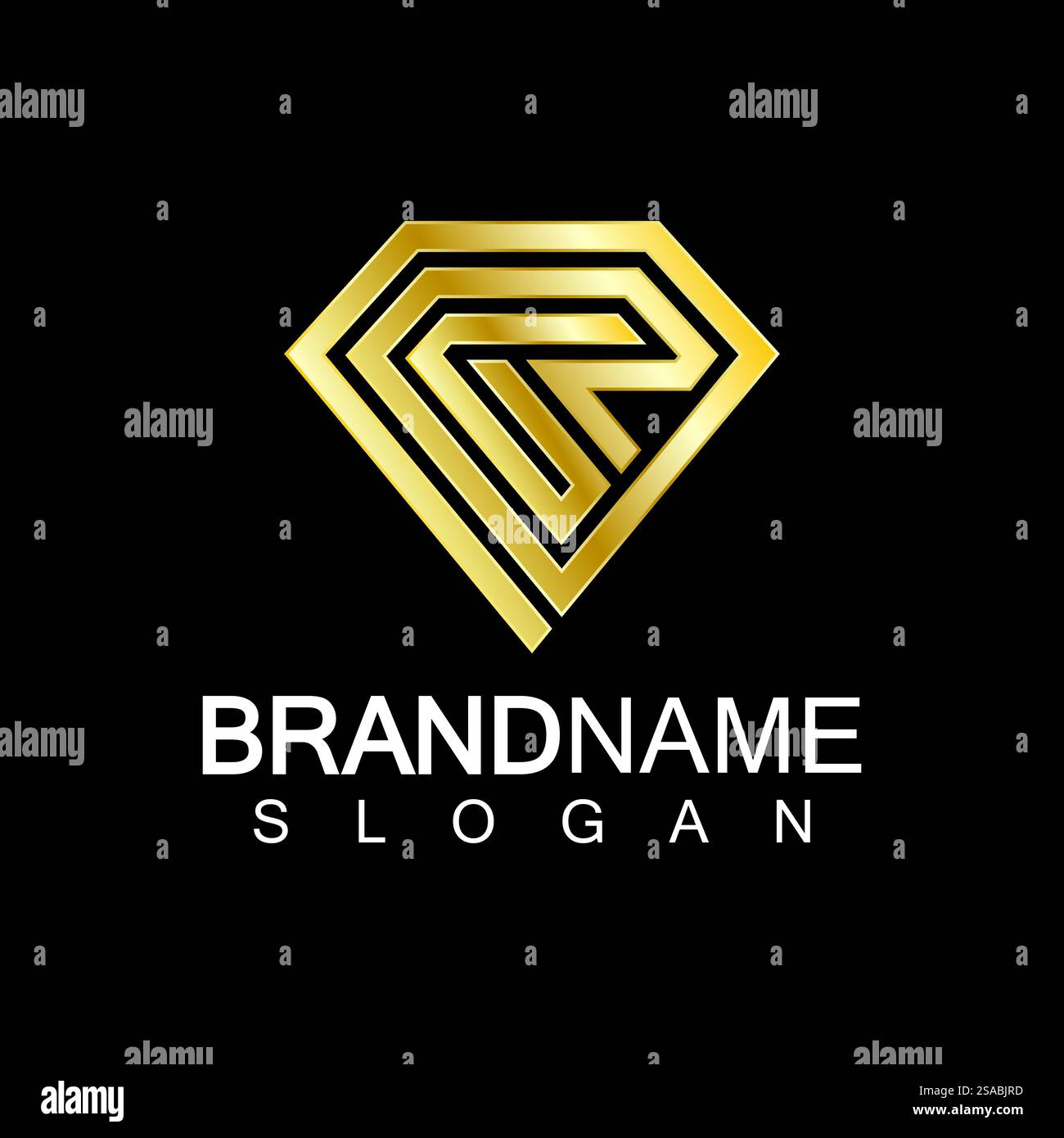 Ein rautenförmiger schwarzer Hintergrund mit dem Buchstaben R. Stock Vektor