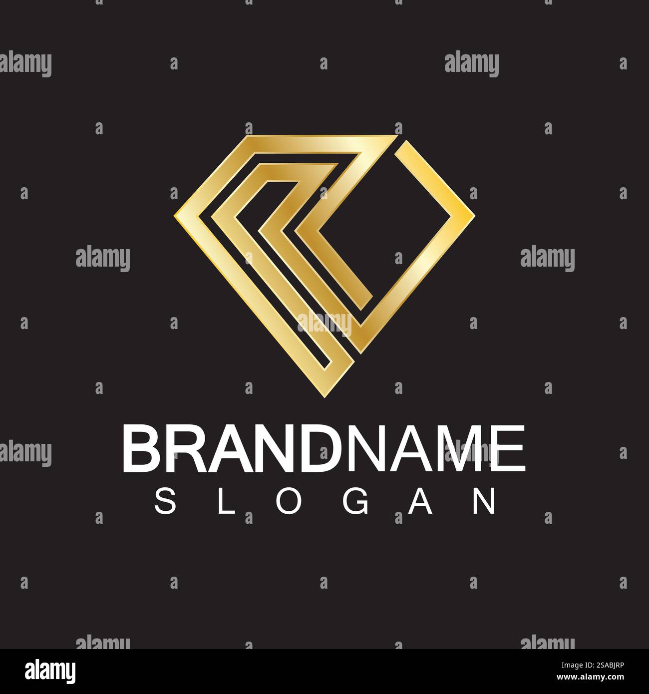 Ein rautenförmiger schwarzer Hintergrund mit dem Buchstaben R. Stock Vektor