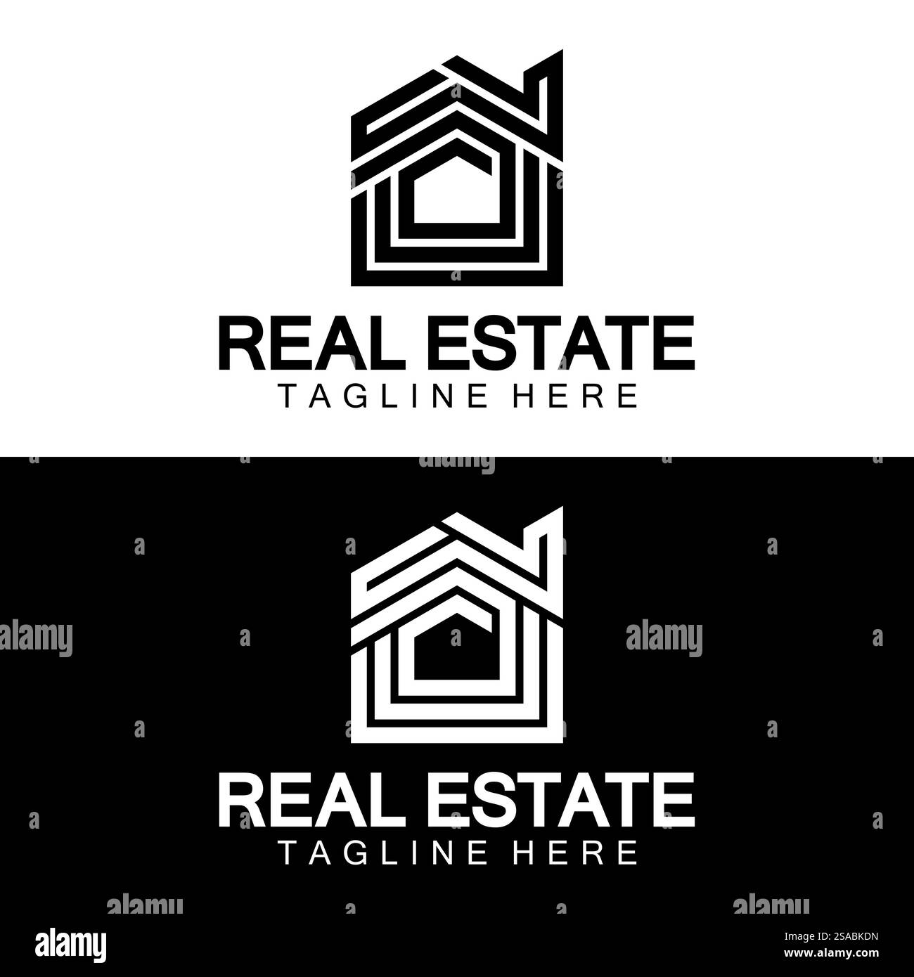 Real Estate Logo Vektor. Logo-Design-Vorlage für Immobilien-Immobilien-Illustration mit minimalistischem Konzept der Haussymbollinie Stock Vektor