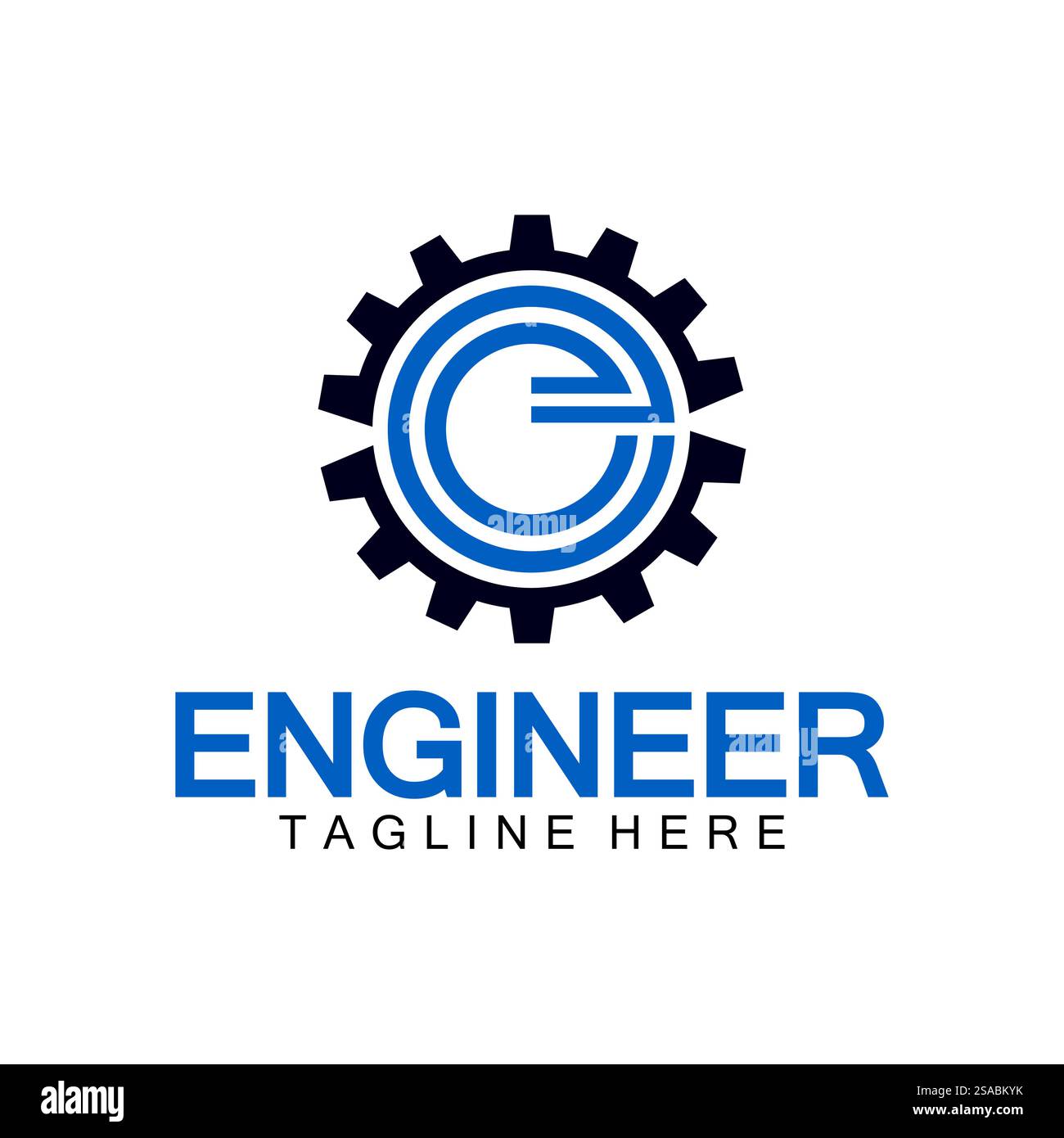 Design des Engineer Logos, Logo des Letter E Gear, Logo des Engineers mit Buchstabe E und Gear-Elementen Stock Vektor