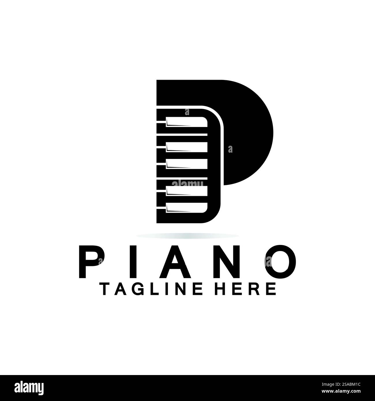 Piano-Logo mit Buchstabe P. Kombination aus Buchstabe P im kreativen Design und Logo für Klavier mit Tastatur. Stock Vektor
