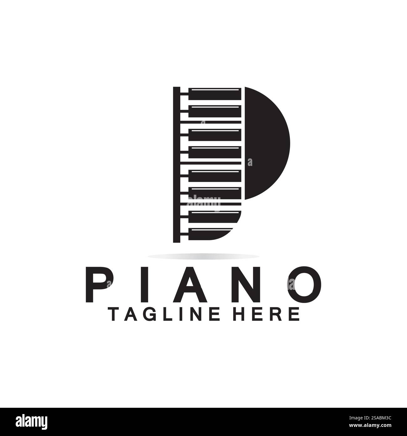 Piano-Logo mit Buchstabe P. Kombination aus Buchstabe P im kreativen Design und Logo für Klavier mit Tastatur. Stock Vektor